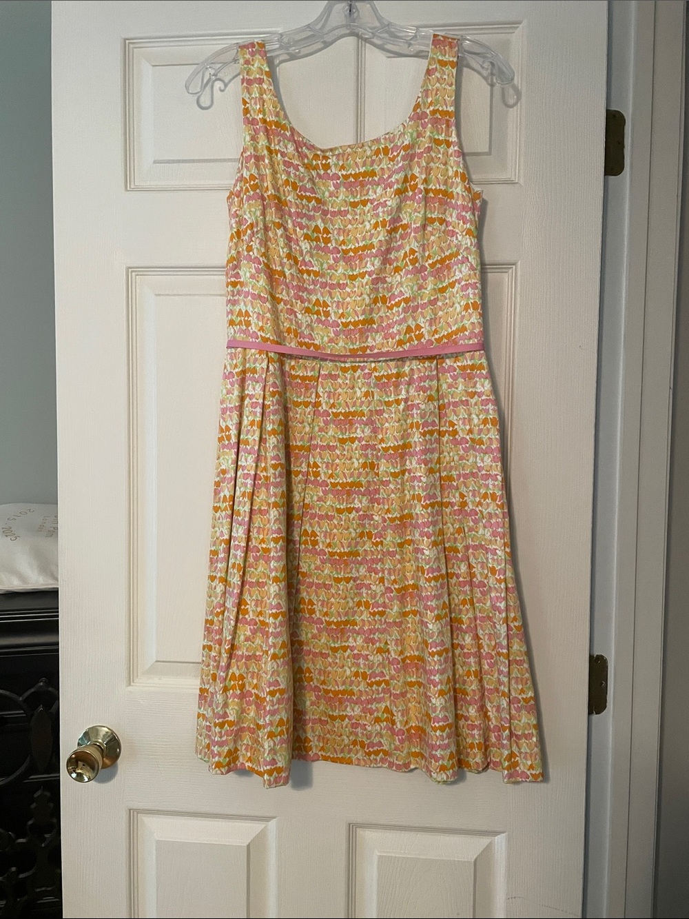 Talbots Pink and Yellow Sleeveless Fit-and-Flare Dress